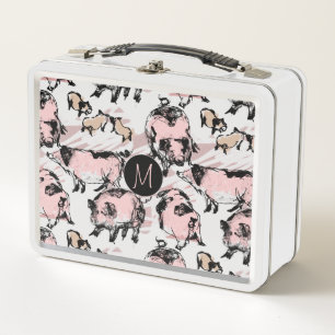 Chinese Pig Year Zodiac Original Monogram LB Metal Lunch Box