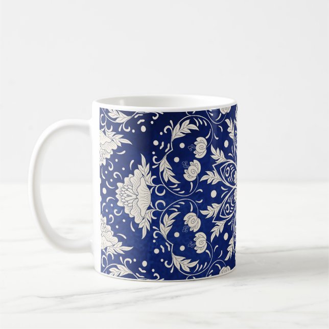 Chinese Porcelain: Blue Watercolor Floral Coffee Mug (Left)