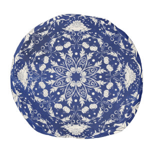 Chinese Porcelain: Blue Watercolor Floral Pouf