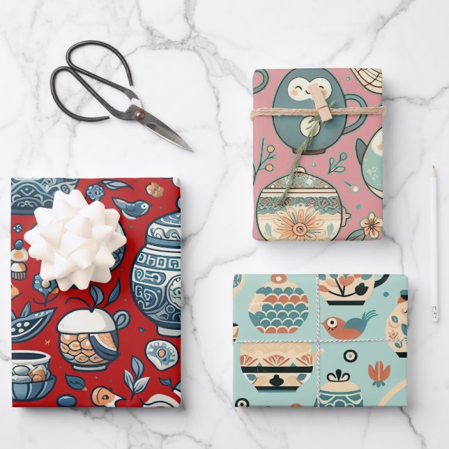 Chinese pottery art wrapping paper sheets (Front)