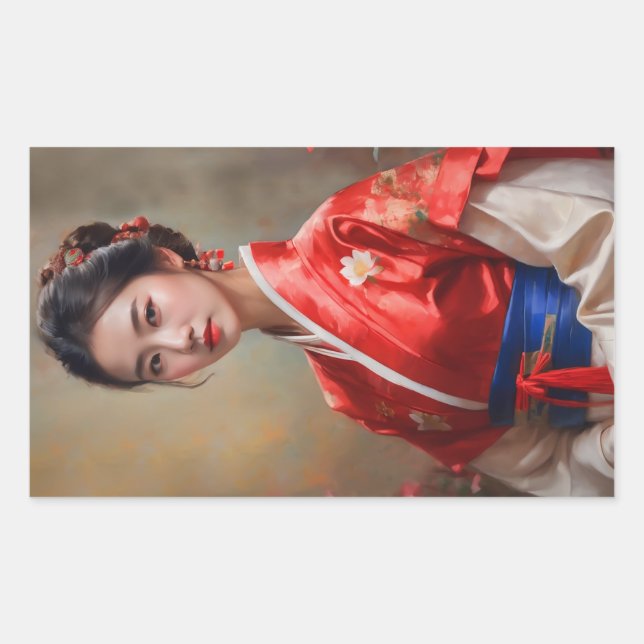 Chinese Princess Portrait Rectangular Sticker (Front)