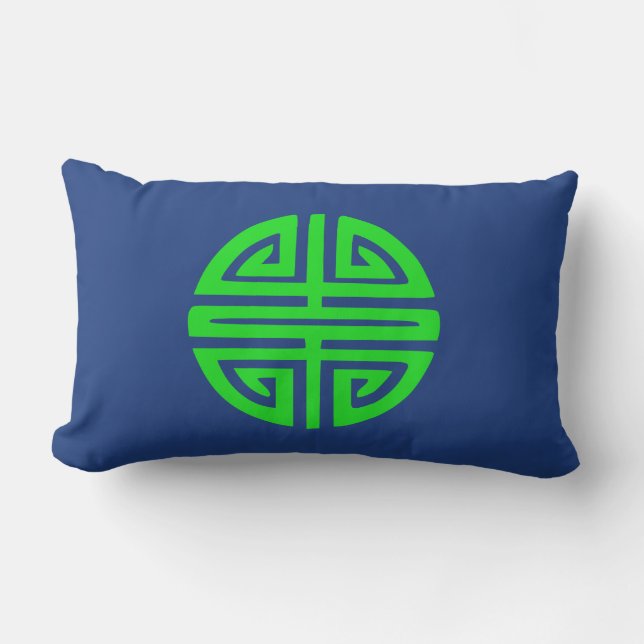 Chinese prosperity symbol green lumbar pillow (Front)