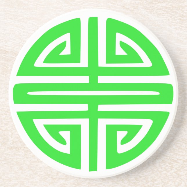 Chinese prosperity symbol green sandstone coaster (Front)