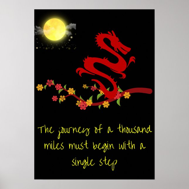 Chinese Proverb Poster - Dragon, Moonlight, flower (Front)