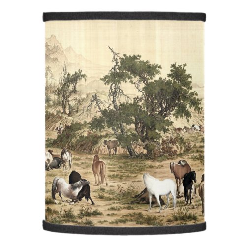 Chinese Qing Dynasty 100 Horses by Castiglione Lamp Shade
