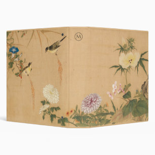 Chinese Qing Dynasty Birds & Flowers Monogram 3 Ring Binder