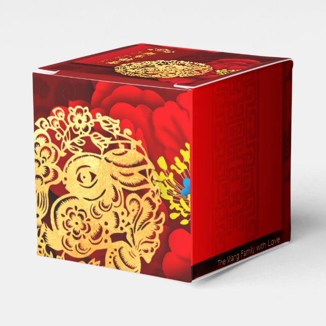 Chinese Rabbit paper-cut Peonies New Year 2023 FB Favor Boxes (Front Side)