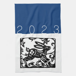 Chinese Rabbit Year Zodiac paper-cut KT2 Kitchen T Towel