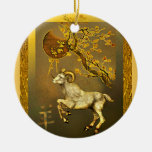 Chinese Ram Under Moon And Golden Plum Branches Ceramic Ornament at Zazzle