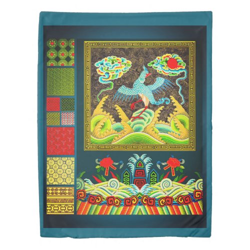 Chinese Rank Badge and Motifs Collage Poster Duvet Cover
