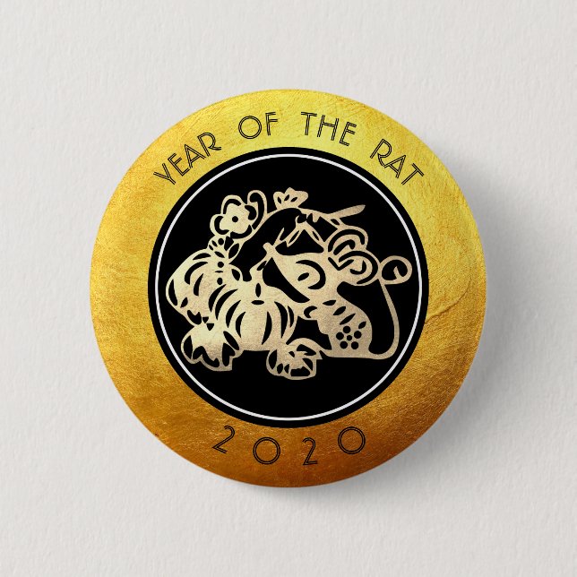 Chinese Rat New Year 2020 Paper-cut 1 RB Button (Front)
