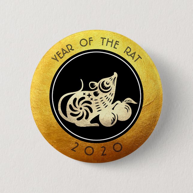 Chinese Rat New Year 2020 Paper-cut 2 RB Button (Front)