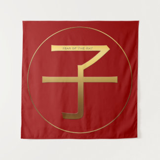 Chinese Rat Year Gold Ideogram Zodiac Birthday Tap Tapestry