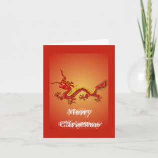 Chinese Red And Gold Dragon Christmas Card at Zazzle