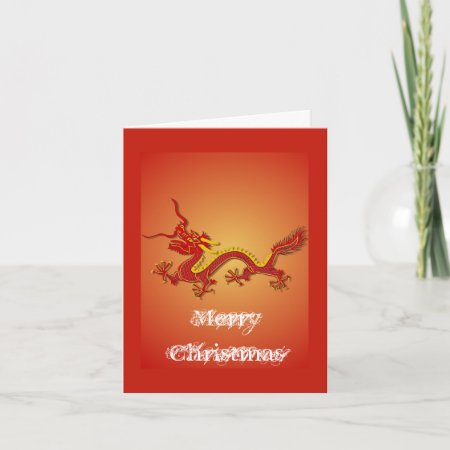 Chinese Red And Gold Dragon Christmas Card
