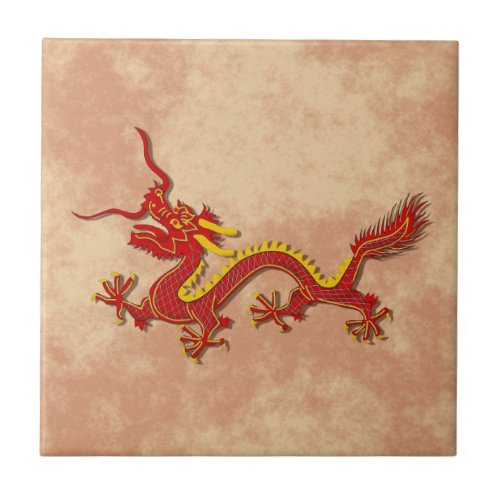 Chinese Red And Gold Dragon Cooking Trivet Tile