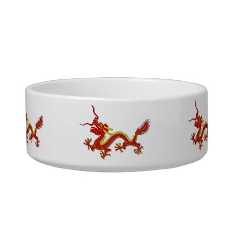 Chinese Red And Gold Dragon Year Pet Bowl