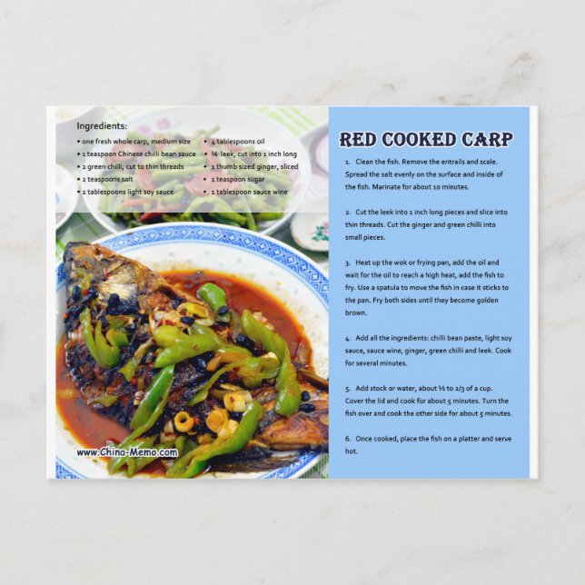 Chinese Red Cooked Carp Recipe Postcard (Front)