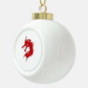 Chinese Red Dragon Ceramic Ball Christmas Ornament
