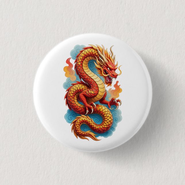 Chinese Red Dragon Fiery Illustration-67561 Button (Front)