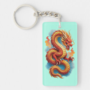 Chinese Red Dragon Fiery Illustration-67561 Keychain