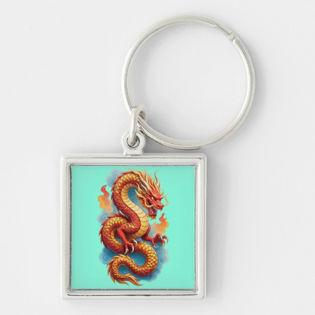 Chinese Red Dragon Fiery Illustration-67561 Keychain (Front)