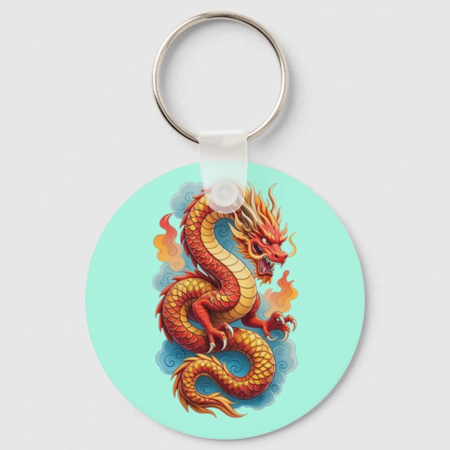 Chinese Red Dragon Fiery Illustration-67561 Keychain (Front)