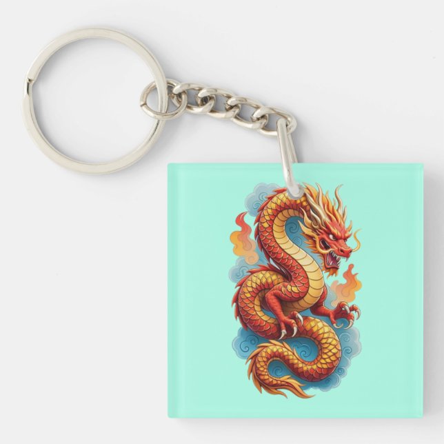 Chinese Red Dragon Fiery Illustration-67561 Keychain (Front)