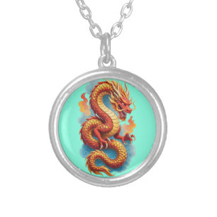 Chinese Red Dragon Fiery Illustration-67561 Silver Plated Necklace