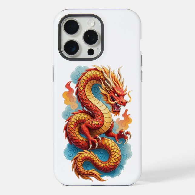 Chinese Red Dragon Fiery Illustration Iphone Case (Back)