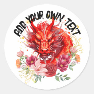 Chinese Red Dragon Floral Lunar Year Classic Round Sticker