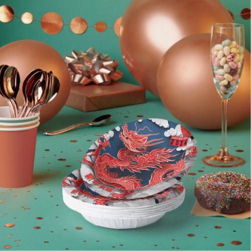 Chinese Red Dragon New Year 2024 paper_cut PPB Paper Bowls