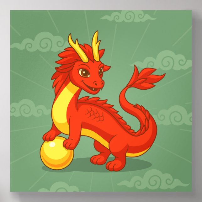 Chinese Red Dragon on Green Acrylic Photo Tile (Front Set)
