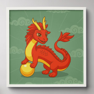 Chinese Red Dragon on Green Peel And Stick Photo Tile
