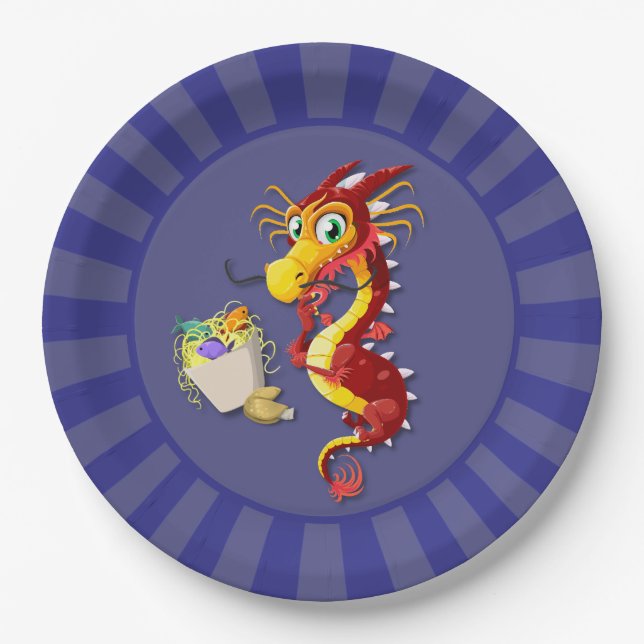 Chinese Red Dragon Takeout Paper Plates (Front)