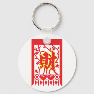 Chinese Red Envelope Design with Prosperity Symbol Keychain