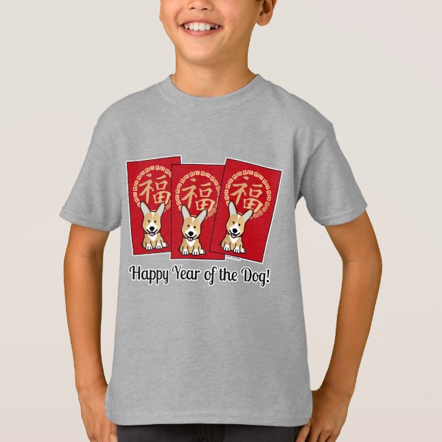 Chinese Red Envelope Lucky Corgi Year of the Dog T-Shirt (Front)