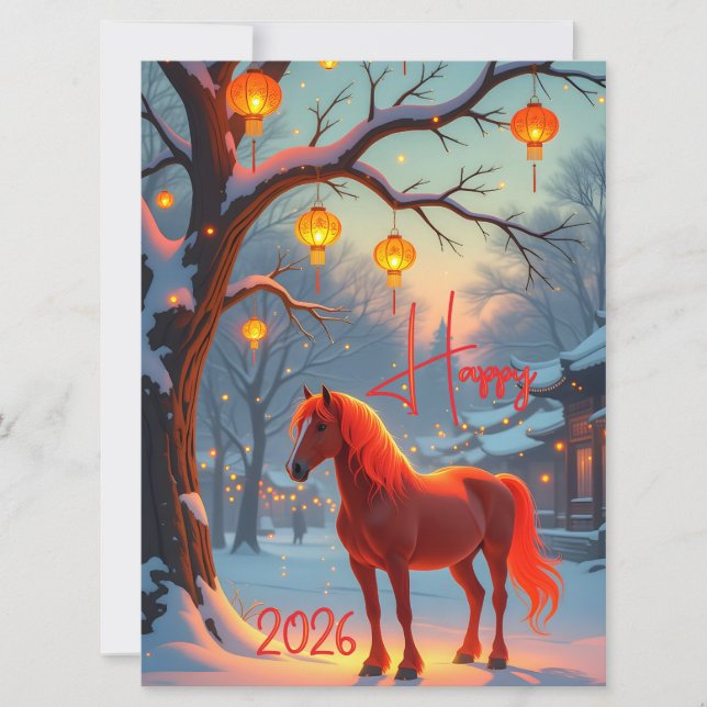 Chinese Red Fire Horse New Year 2026  Holiday Card (Front)
