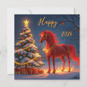 Chinese Red Fire Horse New Year 2026 Holiday Card