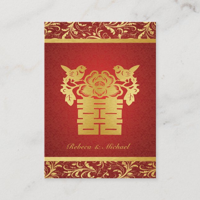 Chinese Red / Gold Double Happiness RSVP  (100 pc) Enclosure Card (Front)