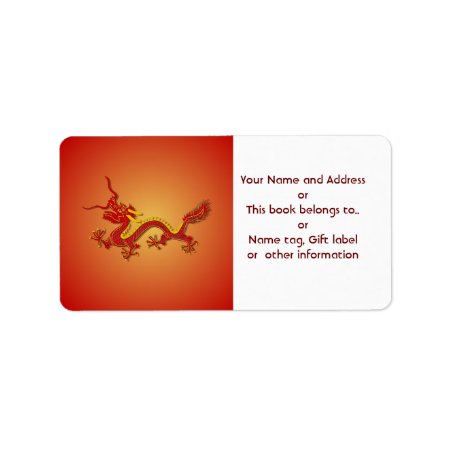 Chinese Red Gold Dragon Name And Address Label