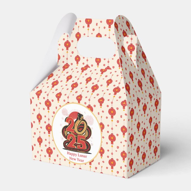 Chinese red Gold Happy Lunar New Year Of The Snake Favor Boxes (Front Side)
