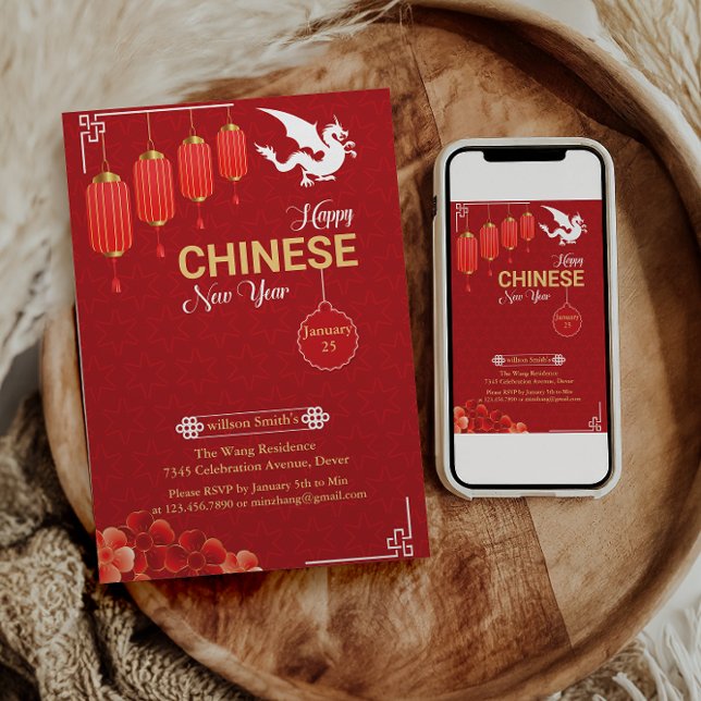 Chinese red Gold Happy Lunar New Year Of The Snake Holiday Card (Creator Uploaded)