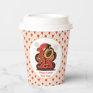 Chinese red Gold Happy Lunar New Year Of The Snake Paper Cups