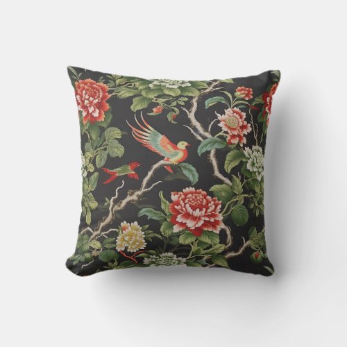 Chinese red green floral  outdoor pillow