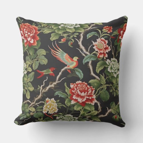 Chinese red green floral  outdoor pillow