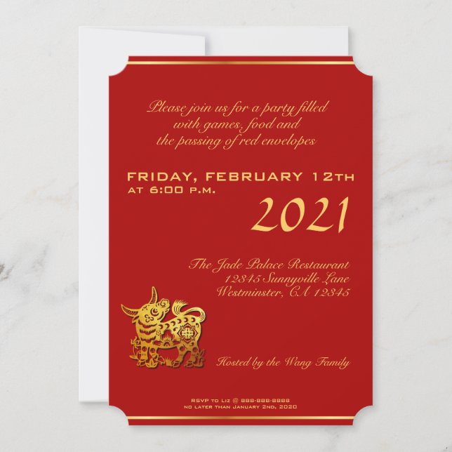 Chinese Red Knot Ox Year 2021 Party VertInv (Front)