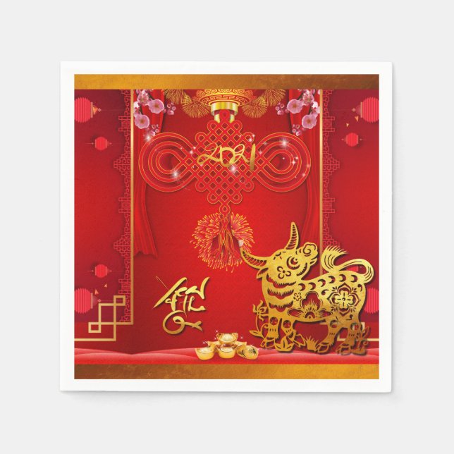 Chinese Red Knot Ox Year 2021 PN Napkins (Front)