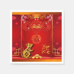 Chinese Red Knot Rat Year 2020 Party Paper Napkin