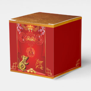 Chinese Red Knot Rat Year Cube Favor Box